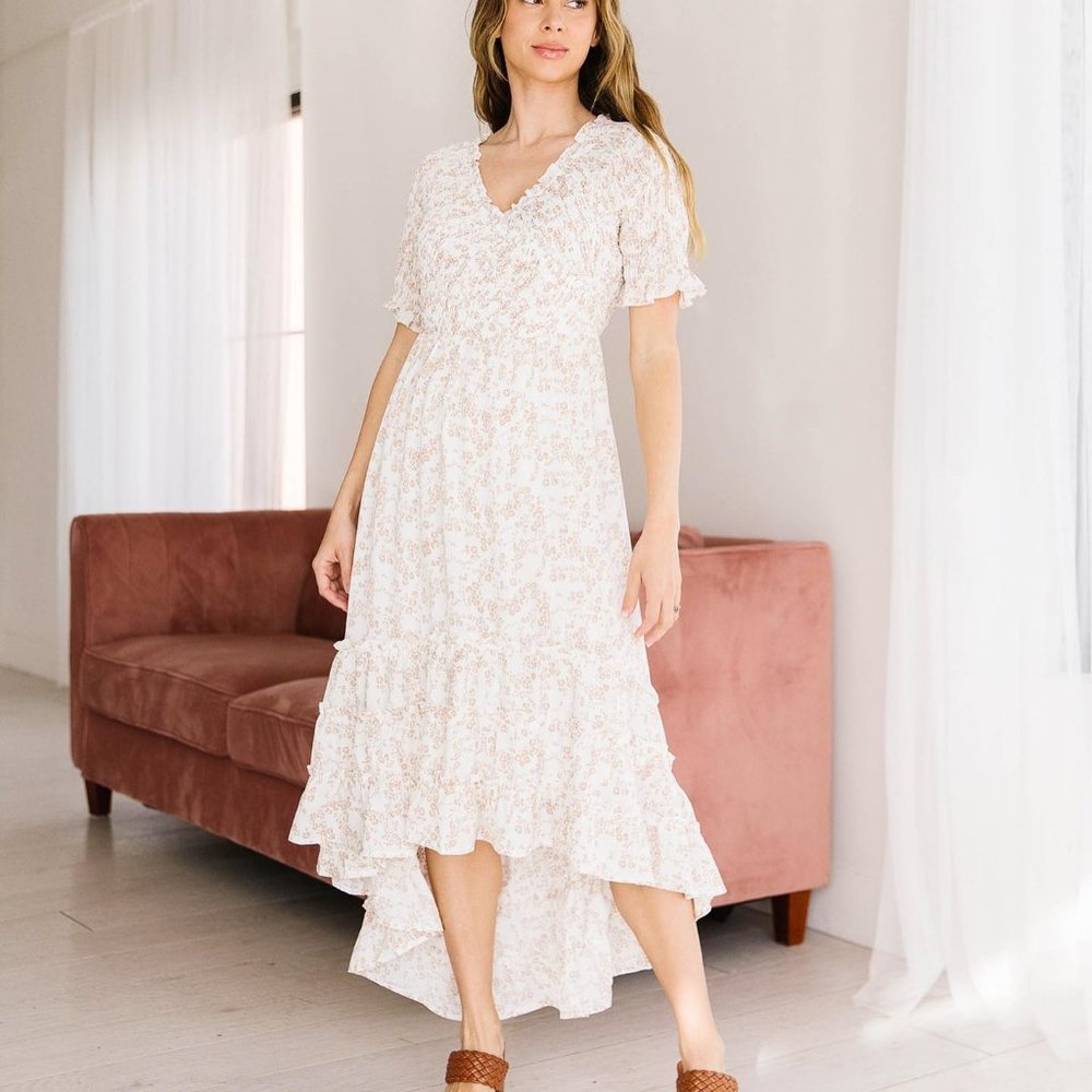 BRAND NEW Polagram Smocked Ivory Dress